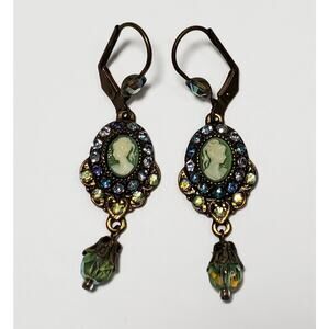 Michael Negrin Cameo Green Multicolor Crystal Leverback Earrings